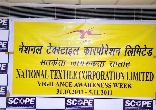 Vigilance Awareness Week was observed in NTC Ltd., New Delhi from 31.10.2011 to 5.11.2011 in which various Programmes/competitions were organized. A Seminar on "Participative Vigilance" was also held on 2.11.2011. Shri R.Sri Kumar, Vigilance Commissioner, CVC New Delhi graced the occasion as the Chief Guest and enlightened the officials of the Corporation. Shri K. Ramachandran Pillai, CMD, NTC, Shri B.D.Gupta, CVO. NTC and other distinguished guests namely Shri Nirmal Sinha, CMD, HHEC, New Delhi and Smt. Neelam Rao CVO, NIFT, New Delhi were also present on this occasion.
